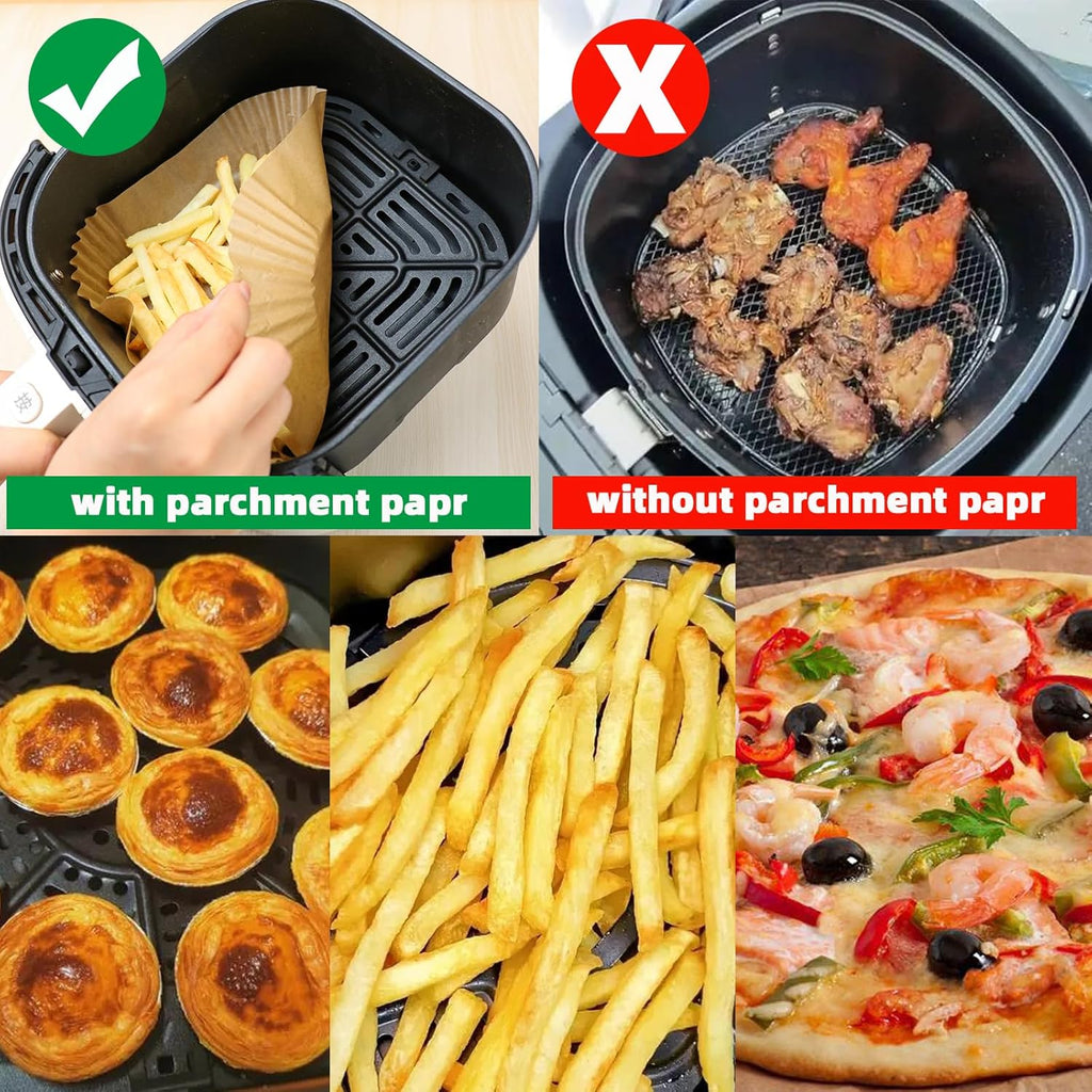 Victoyaw Air Fryer Liners - 200PCS 10 Inch Square Parchment Paper for 8-12QT Air Fryers | Non-Stick & Easy to Clean