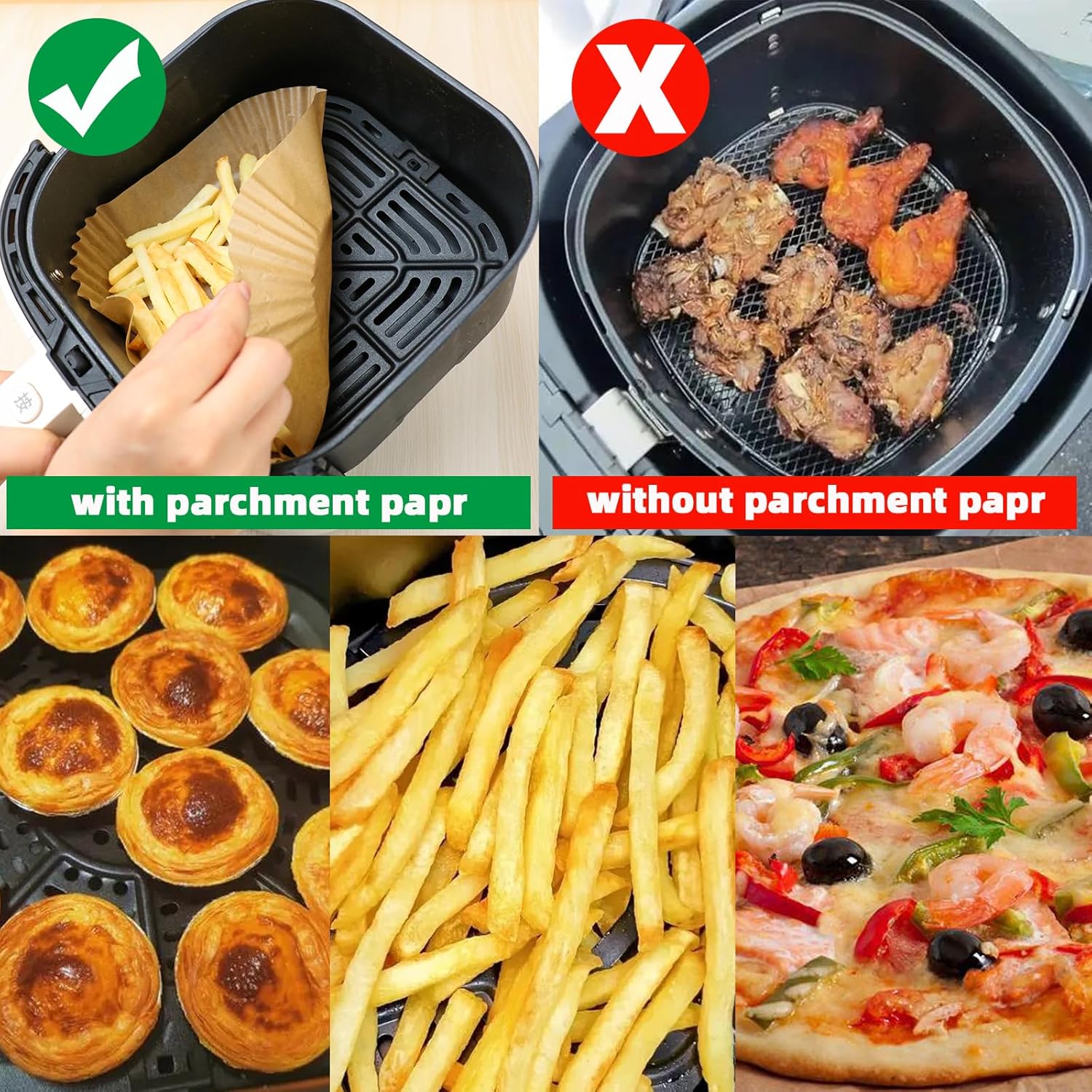 Victoyaw Air Fryer Liners - 200PCS 10 Inch Square Parchment Paper for 8-12QT Air Fryers | Non-Stick & Easy to Clean