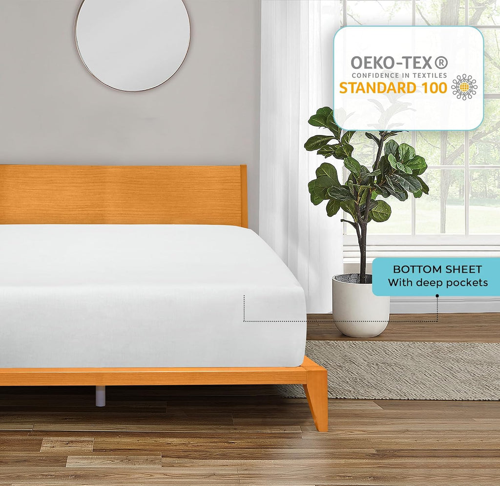 Royale Linens 300 Thread Count Fitted Sheet - Super Soft 100% Long Staple Cotton | Queen Size, White