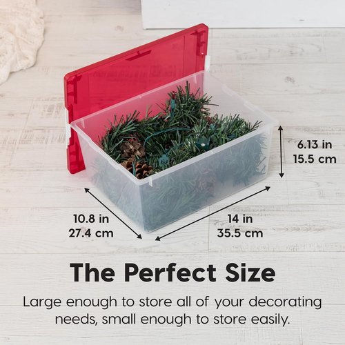 IRIS USA 12 Qt. Plastic Storage Bins - Stackable Organizing Containers with Lids | Clear/Red, 4 Pack