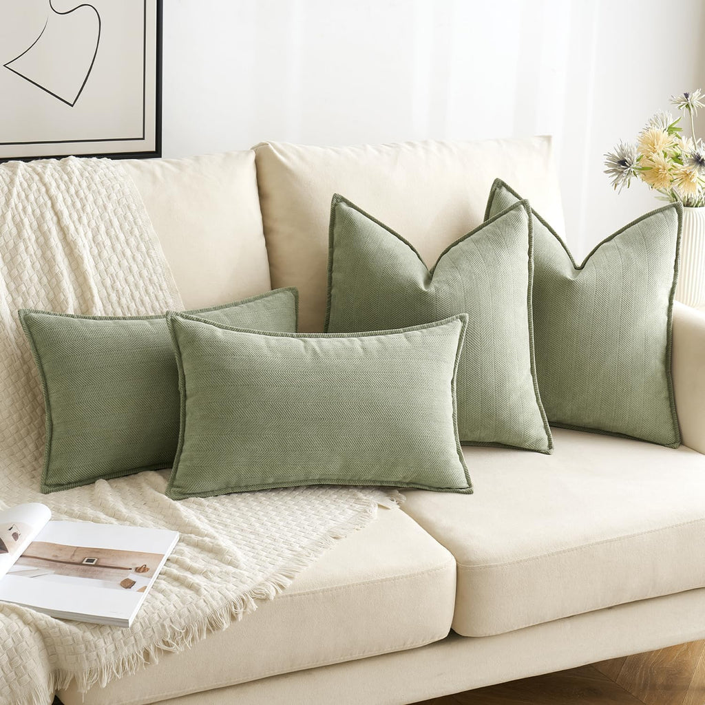 MIULEE Corduroy Throw Pillow Covers - Pack of 2 in Sage Green for Stylish Home Decor