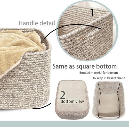 Comfy-Homi Square Woven Cotton Rope Basket - Stylish Organizing Solution | 13.5" x 11" x 9.5" for Home Decor