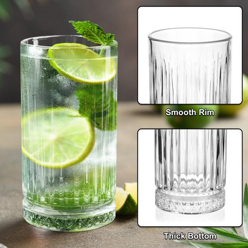 Cambareign Highball Glasses Set of 4, 16oz Tall Drinking Glasses, Lead-free Crystal Water Glassware for Juice, Cocktails, Iced Tea