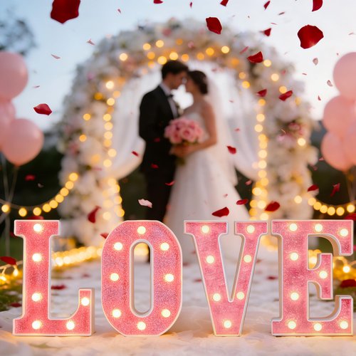 Valentine’s Day Decorations – Galentines LED LOVE Marquee Light Letters, Pink Glitter Battery Operated Tabletop Sign for Home, Party, Shelf and Mantel Décor