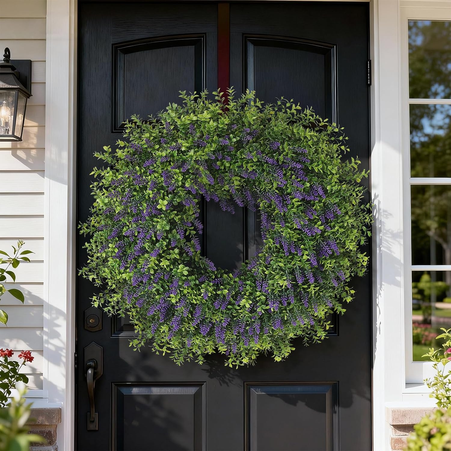 Regine Switzerland 26" Artificial Lavender & Boxwood Wreath - Large Faux Purple Greenery for Year-Round Home Decor