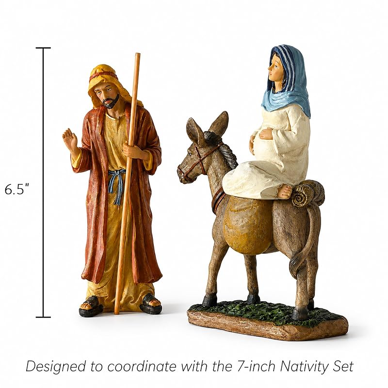 Traveling Holy Family Nativity Figurine Set – 7 Inch Mary Joseph & Donkey, La Posada Christmas Display