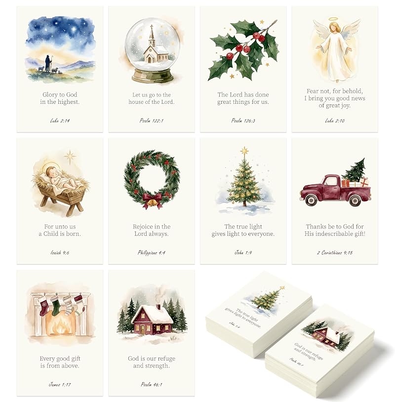 Christmas Scripture Cards Bulk 100Pcs - Pocket Prayer Cards with Bible Verses (Variation: Christmas)
