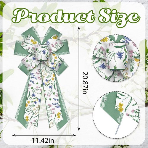 ABTOLS Large Floral Wreath Bows - Vintage Green Lace Bow for Front Door Decor | Spring Burlap Ornament