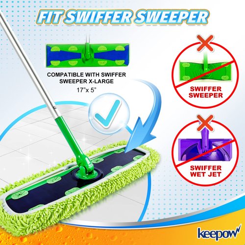 KEEPOW Reusable XL Mop Pads Compatible with Swiffer XL Sweeper, X-Large Dry Sweeping Cloths, Wet Mopping Cloths, Washable Microfiber XL Wet Pads Refills for Surface/Hardwood Floor Cleaning, 4 Pack