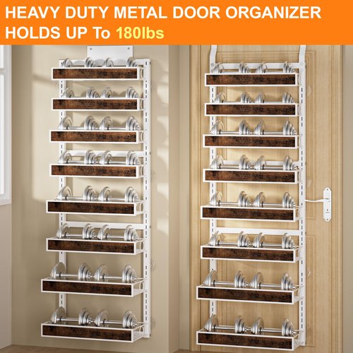 Clothink 8 Tier Over The Door Pantry Orangizer 2 IN 1 Wall Mounted or Hanging Spice Rack with Adjustable Wood Basket,Heavy Duty Seasoning Storage Shelf for Kitchen Pantry and Bathroom