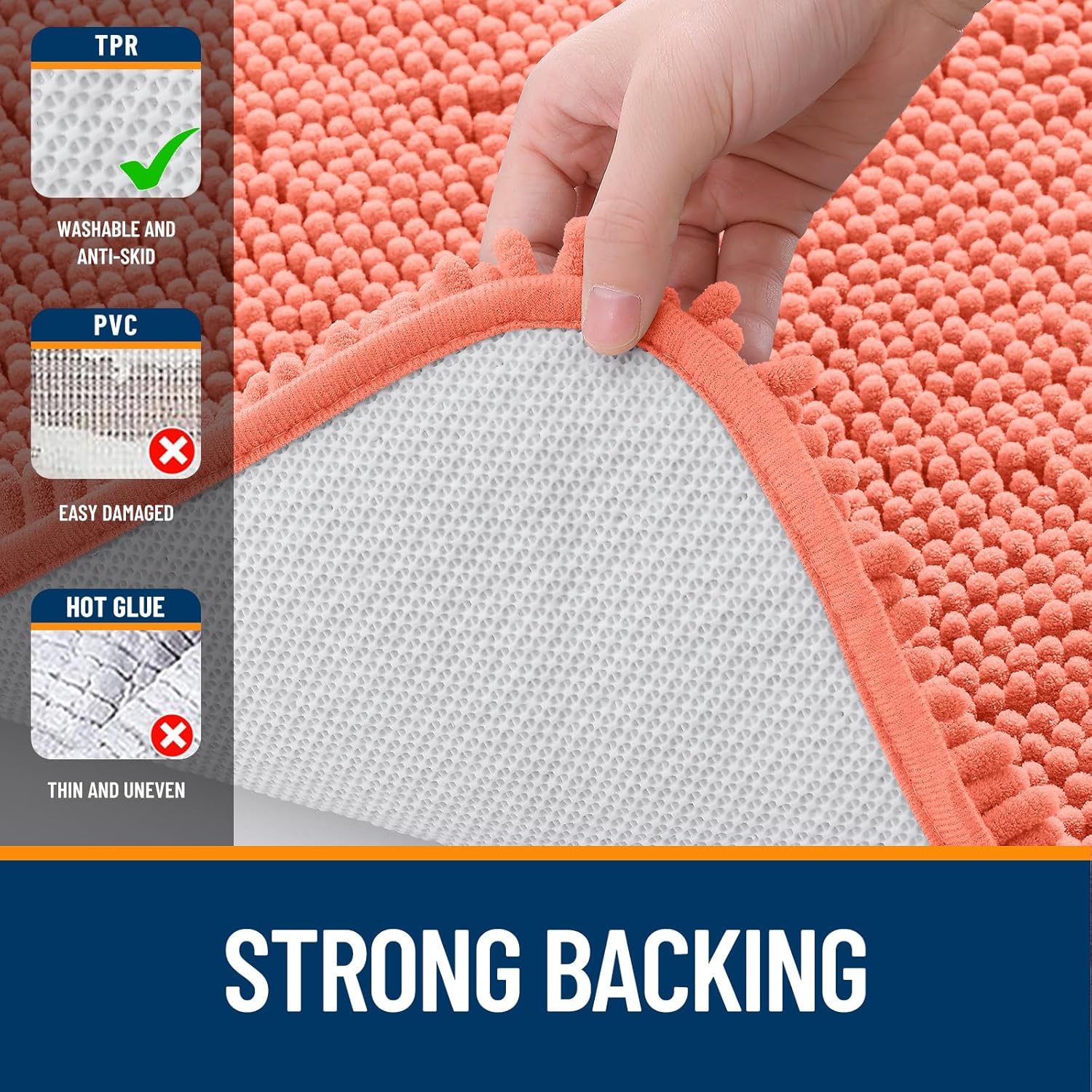 OLANLY Bathroom Rugs - Extra Soft Chenille Bath Mats with Rubber Backing | 30x20 Coral, Quick Dry & Machine Washable