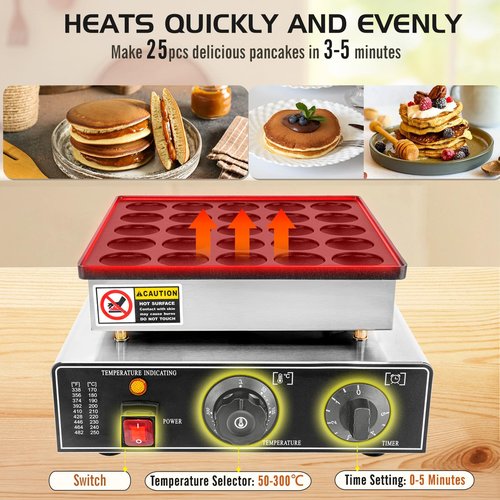 GDDGHS Mini Pancake Maker Machine, 25PCS Mini Dutch Pancake Baker Maker Commercial, Stainless Steel, Temp & Time Control, 110V 950W Commercial Pancake Maker with Accessories