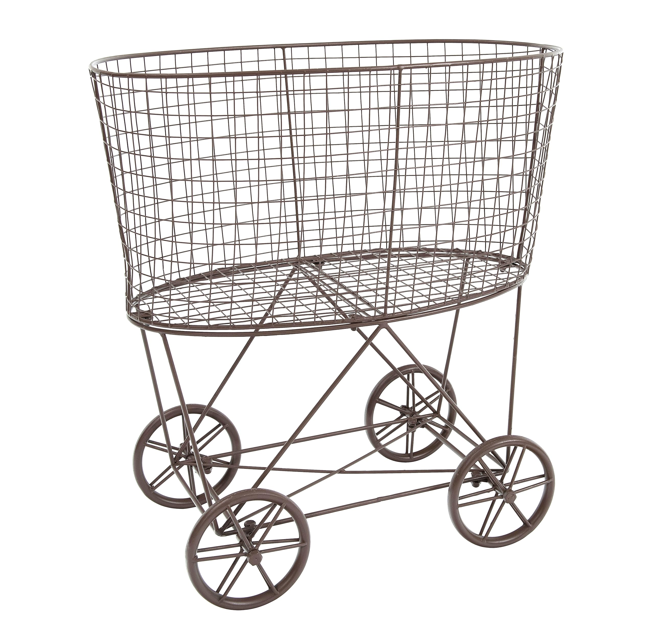 Creative Co-Op Vintage Reproduction Metal Laundry Basket on Wheels, Rust