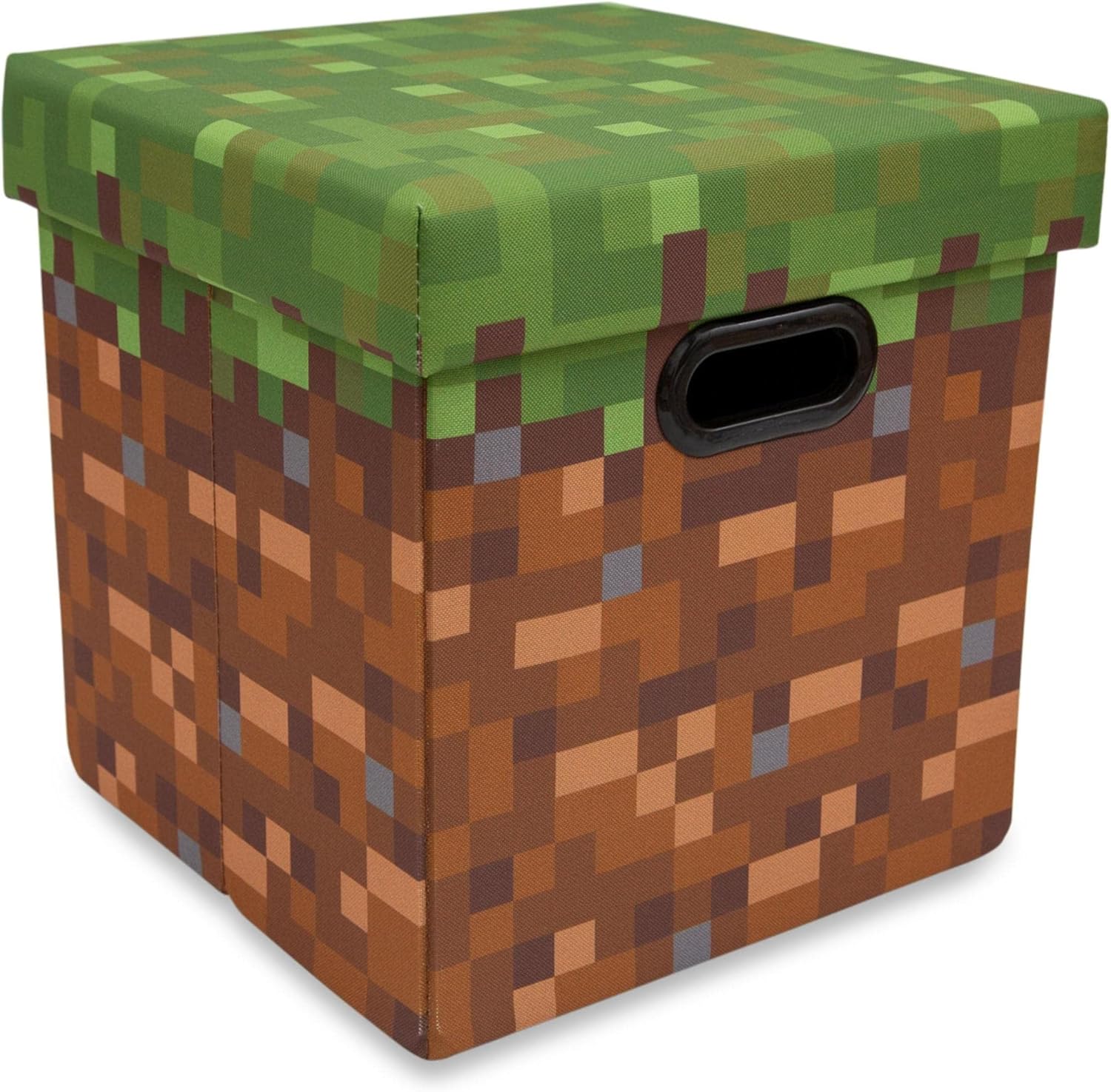 Minecraft Grassy Block Storage Bin - 13-Inch Foldable Fabric Chest with Lid | Versatile Organizer for Home Decor & Video Game Gifts
