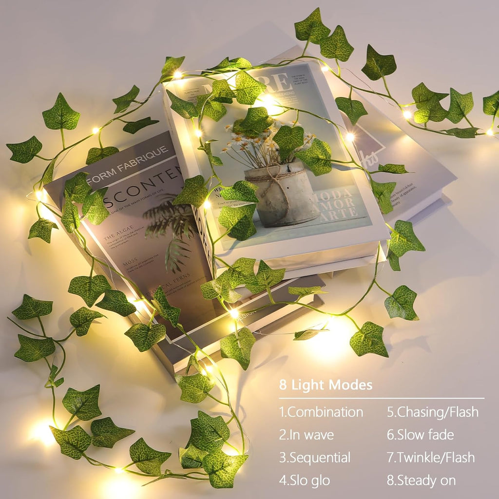 Skiennix 2 Pack LED Vines with Fairy Lights - 6.56ft Battery Operated Ivy String Lights for Home Decor