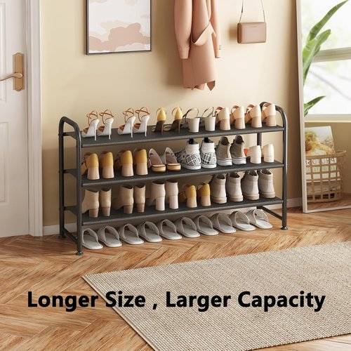 INGIORDAR Shoe Rack - 3-Tier Metal Organizer for Closet & Entryway - Wide Black Storage Solution
