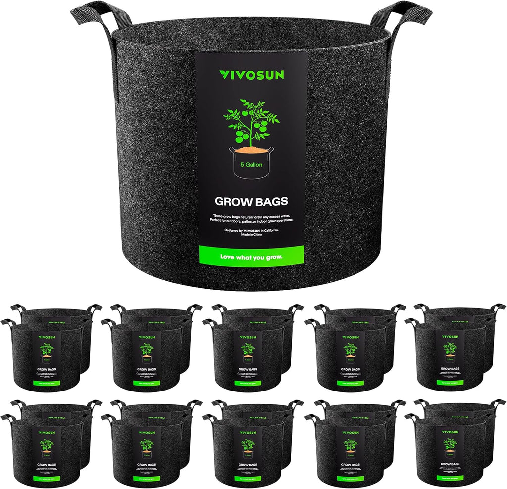 VIVOSUN 20-Pack 5 Gallon Grow Bags - Heavy Duty Nonwoven Fabric Pots with Handles for Plants | Black