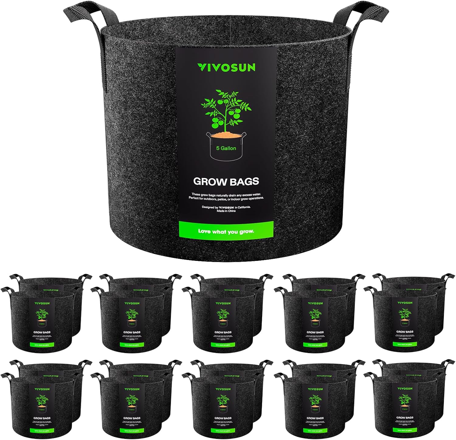 VIVOSUN 20-Pack 5 Gallon Grow Bags - Heavy Duty Nonwoven Fabric Pots with Handles for Plants | Black