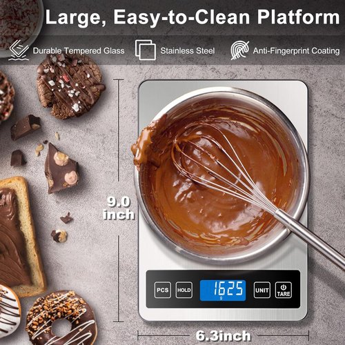 Fuzion Digital Kitchen Scale - 22lb Capacity, Rechargeable, Tempered Glass & Stainless Steel Finish