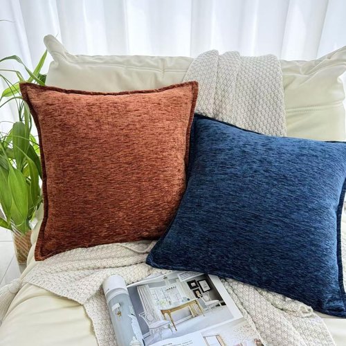 OYIMUA Soft Decorative Chenille Throw Pillow Covers Navy Blue 20x20 Set of 2 Boho Farmhouse Neutral Pillow Case for Couch Sofa Bedroom Living Room Home Decor Luxury Accent Pillows
