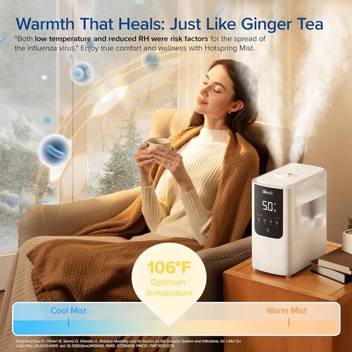 LEVOIT Humidifier - Smart Warm & Cool Mist Air Humidifier for Large Rooms | OasisMist 4.5L, White