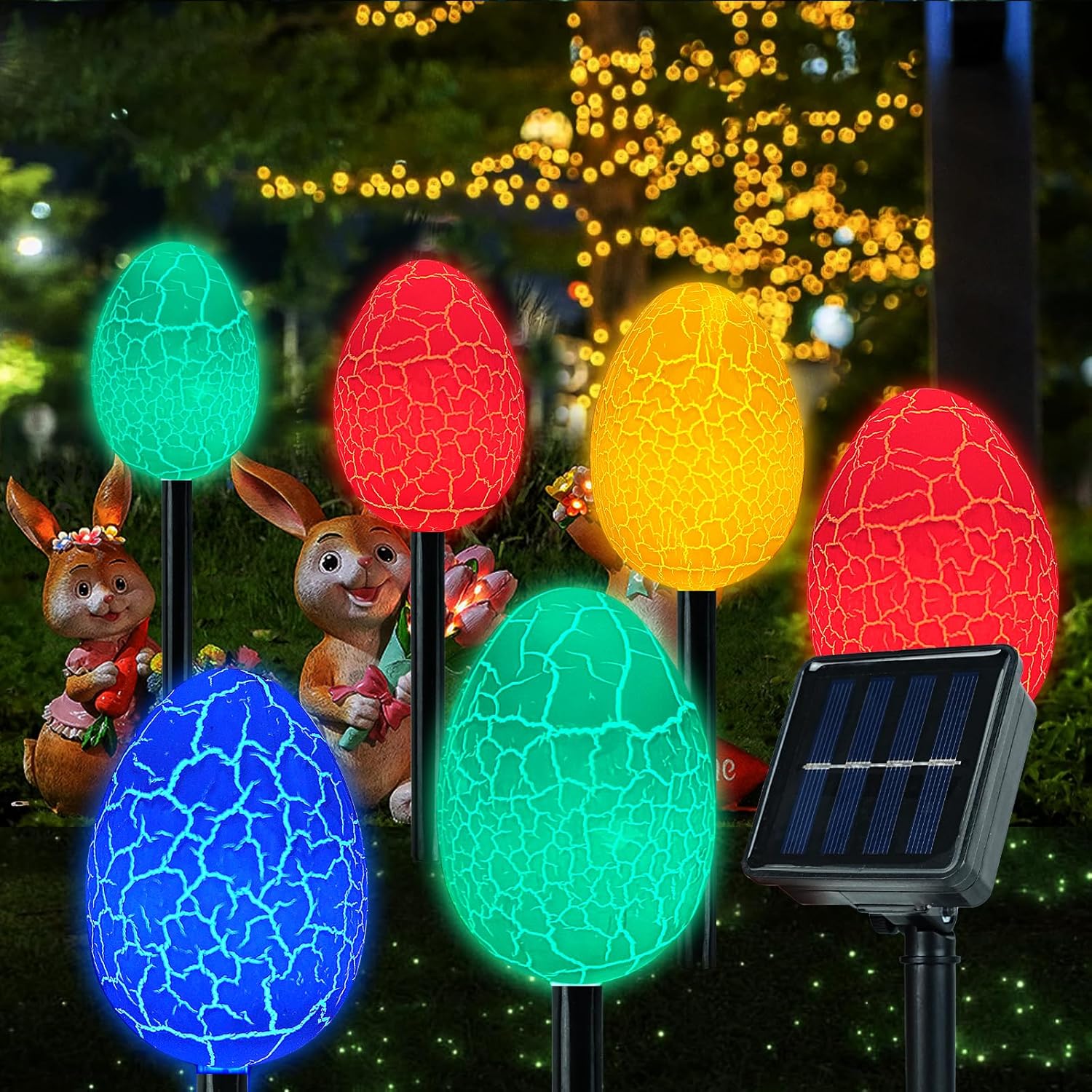 Skiennix Jumbo Solar Easter Egg Lights - 12 Pack Waterproof LED Garden Decor | 8 Auto Modes, IP65 Weatherproof