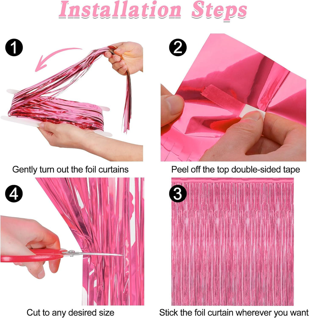 Pink Party Decorations by [Brand Name] - 2 Pack Metallic Tinsel Backdrop Curtains | 3.28 FT x 7.05 FT