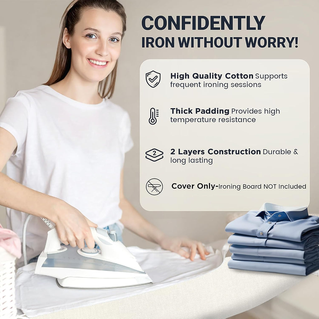 UniSimp Ironing Board Cover - Extra Thick Natural Cotton, Scorch & Stain Resistant | 15"x54", Beige