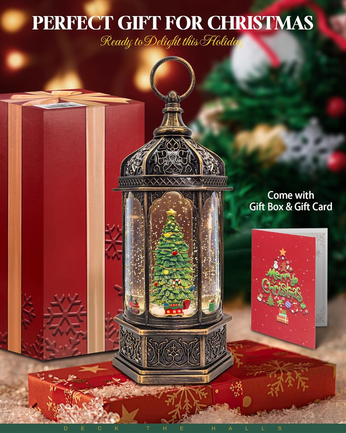 Musical Christmas Tree Snow Globe - Rotating Trains with Timer | 12.7'' Decorative Music Box for Adults