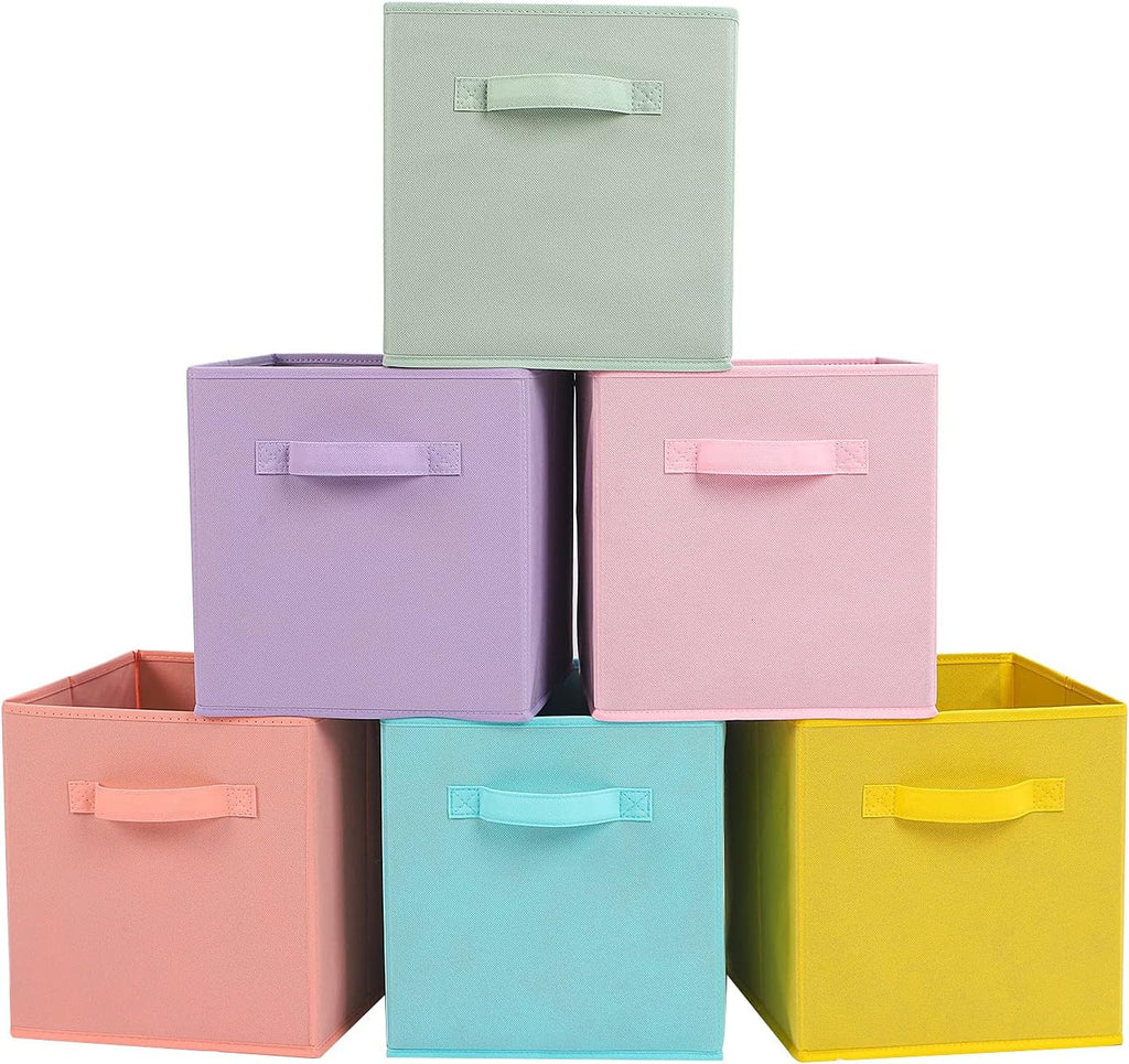 Stero Fabric Storage Bins - Durable 13x13 Inch Foldable Cube Baskets | 6 Pack in Fun Colors for Home Organization