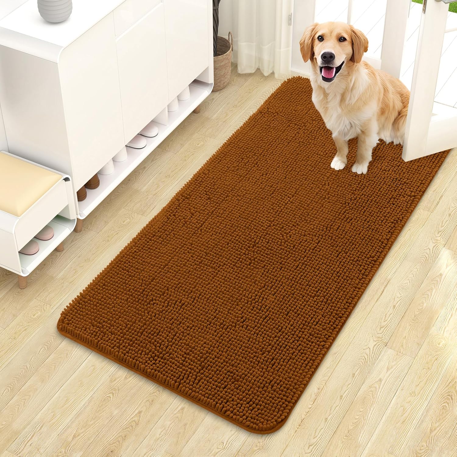 OLANLY Dog Door Mat - Absorbent Non-Slip Washable Doormat for Muddy Paws | 44x24 Inches, Ochre Color