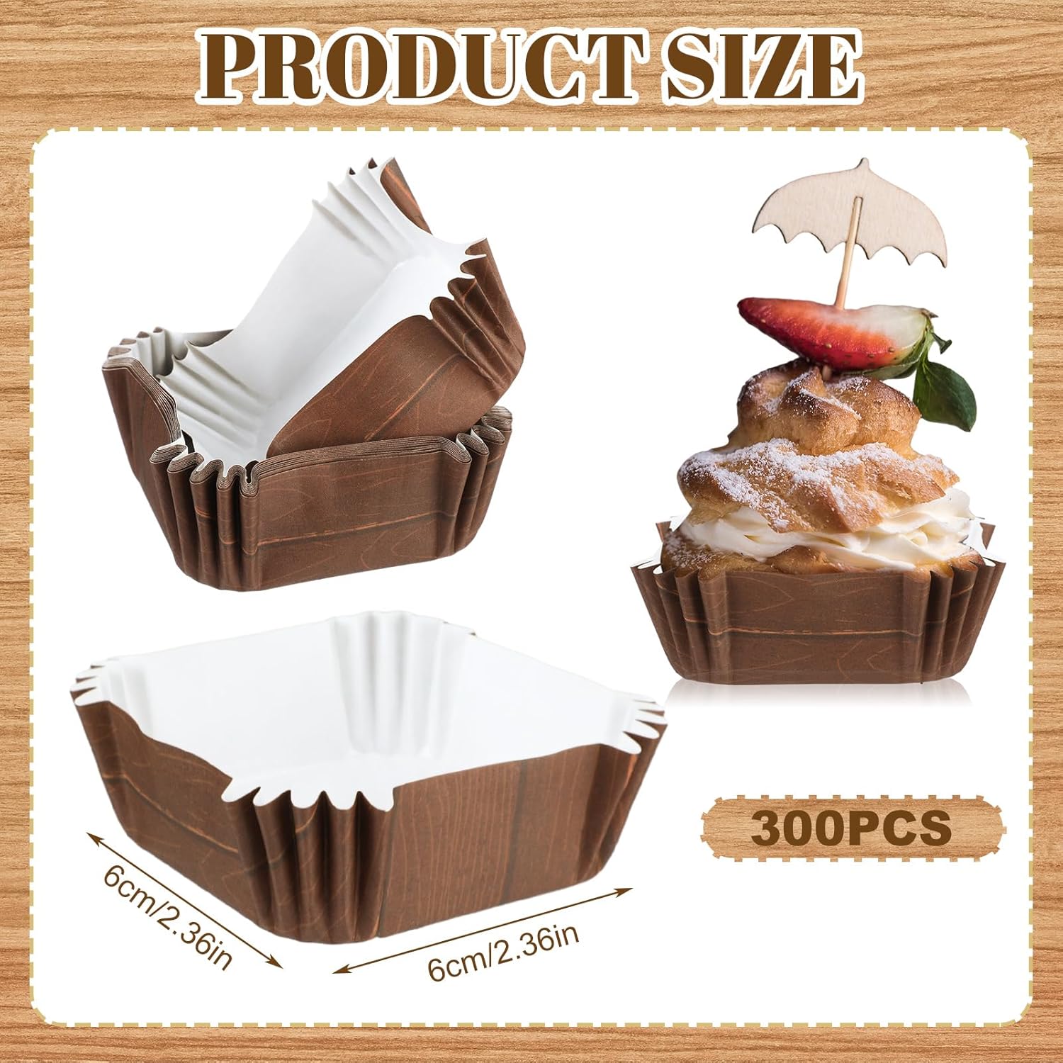 Maxcheck Square Cupcake Liners - 300 Pcs 2.36 Inches Brownie Baking Cups | Woodland Pattern for Parties