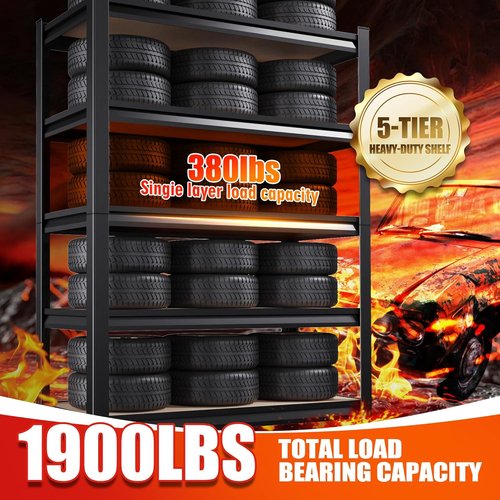 Heavy Duty Metal Shelving Units by [Brand Name] - 5-Tier Adjustable Steel Storage Racks | 71" H x 28" W x 12" D, 1900 lbs Capacity