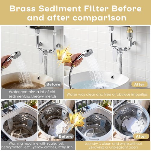 Loscarol Brass Sediment Filter, Reusable Washing Machine Water Filter, 50 Micron, Anti Scale, Anti Clothes Yellow, Traps Rust/Mud/Sand, Mini, Portable-2Pack