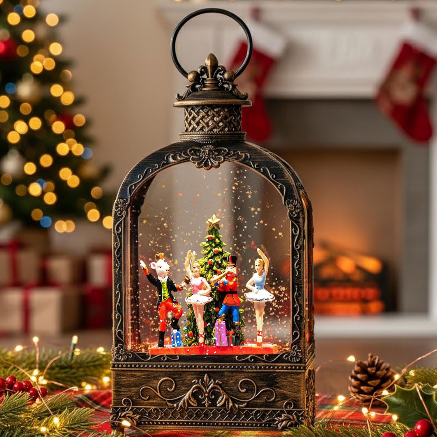 Nutcracker Christmas Snow Globe - Musical Lantern with Timer & USB/Battery Operated - 6 Hours