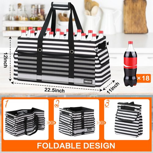 DSDCDJ 2 Pack Extra Large Utility Tote Bag with Reflective Strip, Standing Reusable Grocery Bags with Hard Bottom, Collapsible Utility Tote with Handles for Shopping, Beach, Picnics, Car