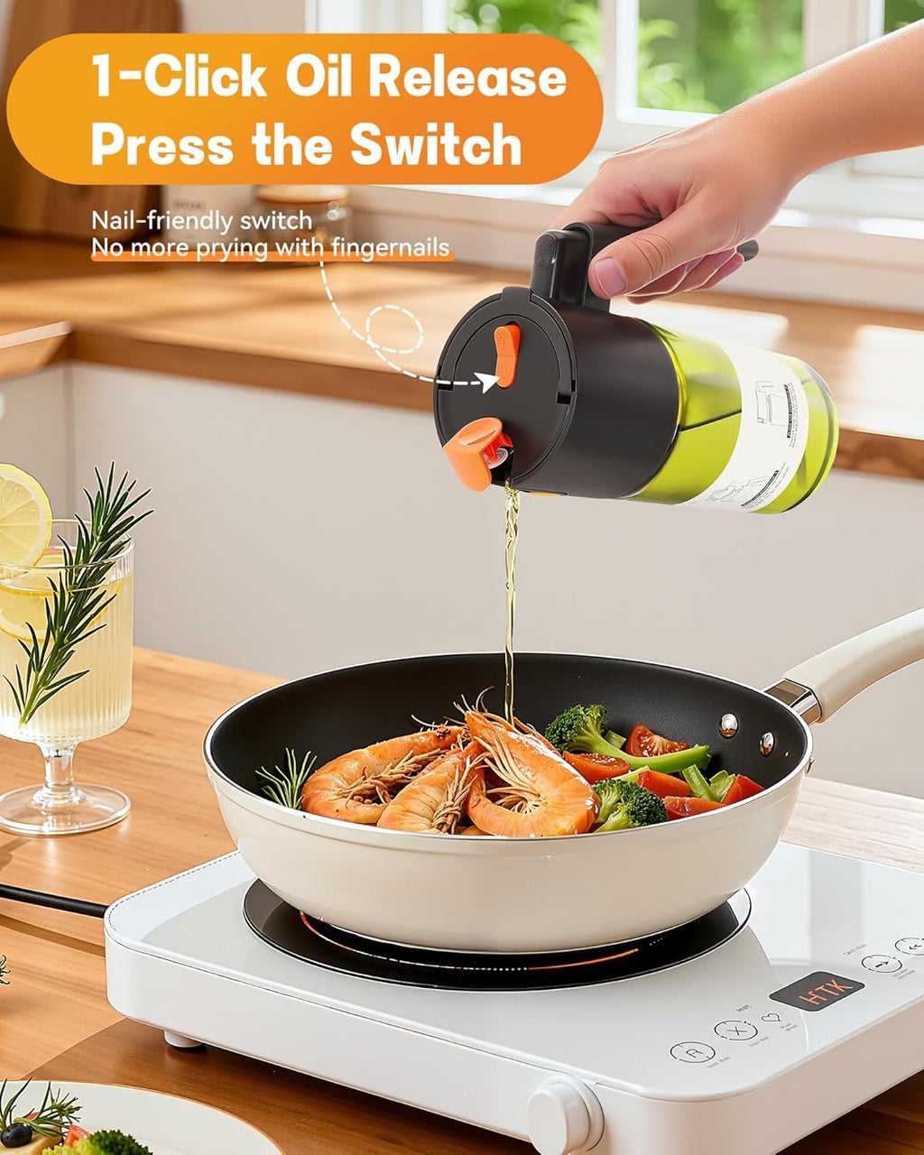 OURCABECUE 2-in-1 Oil Sprayer - 17oz Light-Blocking Glass Olive Oil Dispenser for Cooking | Food-Grade Mister with 8 Stickers (Green Bottle)