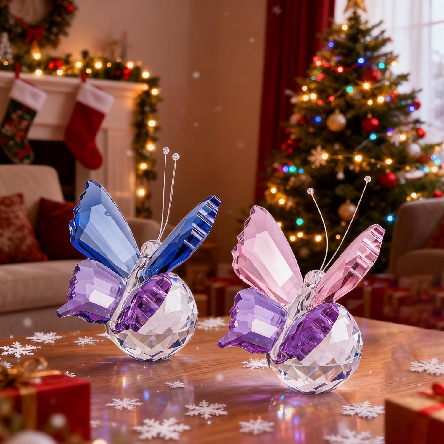 Skiennix Crystal Butterfly Figurines - Elegant Collectible Ornaments with Clear Ball Base | 2-Piece Set for Weddings & Gifts