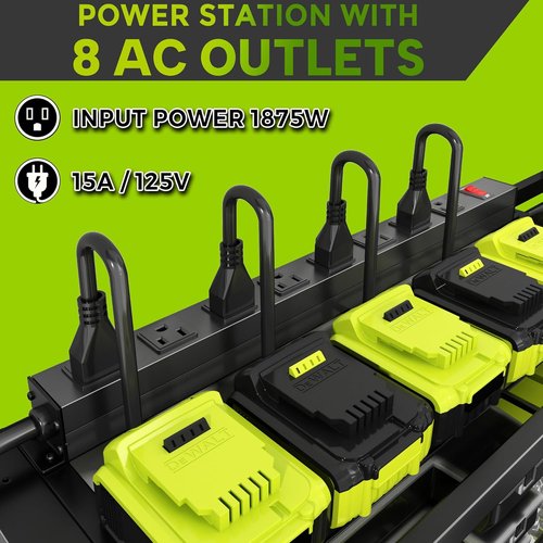Heavy Duty Tool Organizer by [Brand Name] - Wall Mount with Charging Station & 8 Outlet Power Strip | 4 Layers for 8 Drills, Supports 420lbs