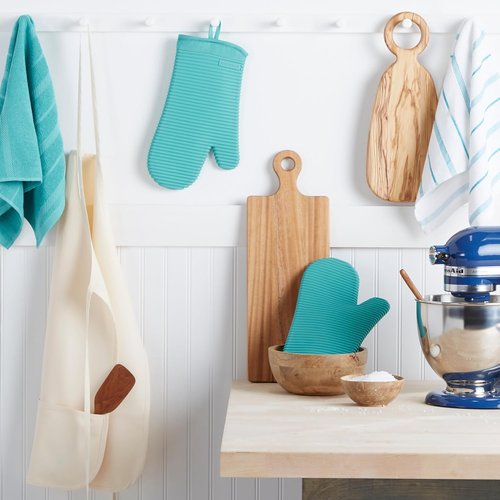 KitchenAid Ribbed Soft Silicone Oven Mitts - 2-Pack Set, 7.5"x13", Aqua Sky for Ultimate Heat Protection