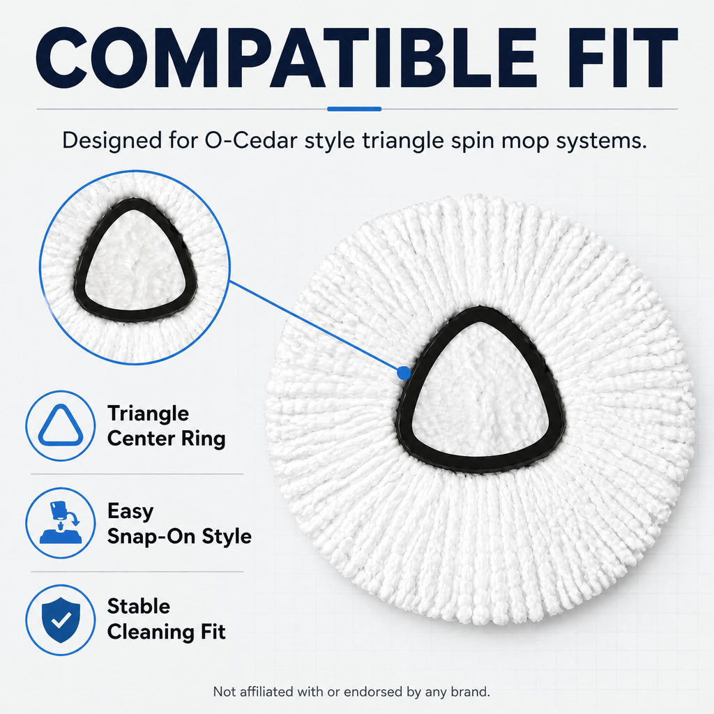6 Pack Microfiber Spin Mop Replacement Heads Compatible with O-Cedar Triangle Spin Mop, Washable Reusable Mop Refills, Highly Absorbent Replacement Mop Heads for Hardwood, Vinyl & Laminate Floors