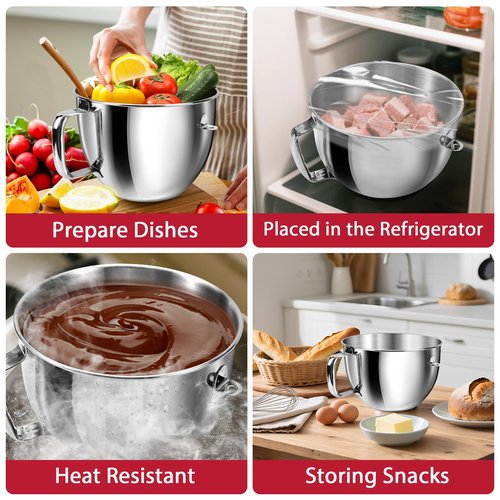 7QT Stainless Steel Mixer Bowl for Kitchenaid Stand Mixers, Kitchen Aid Mixing Bowl for 7QT Lift Mixer with Handle, Compatible with KSM70SKXXBK, Dishwasher safe.