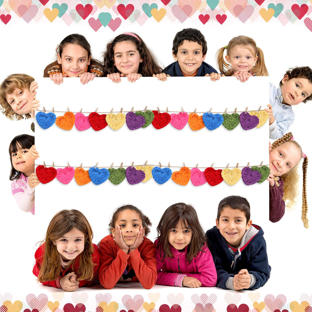 Mindsoft 35 Sets Emotional Cheer Support Gift Bulk Cute Hand Crocheted Pocket Hug Heart Inspirational Cards and Bags Party Favor for Preschool Toddler Boy Girls