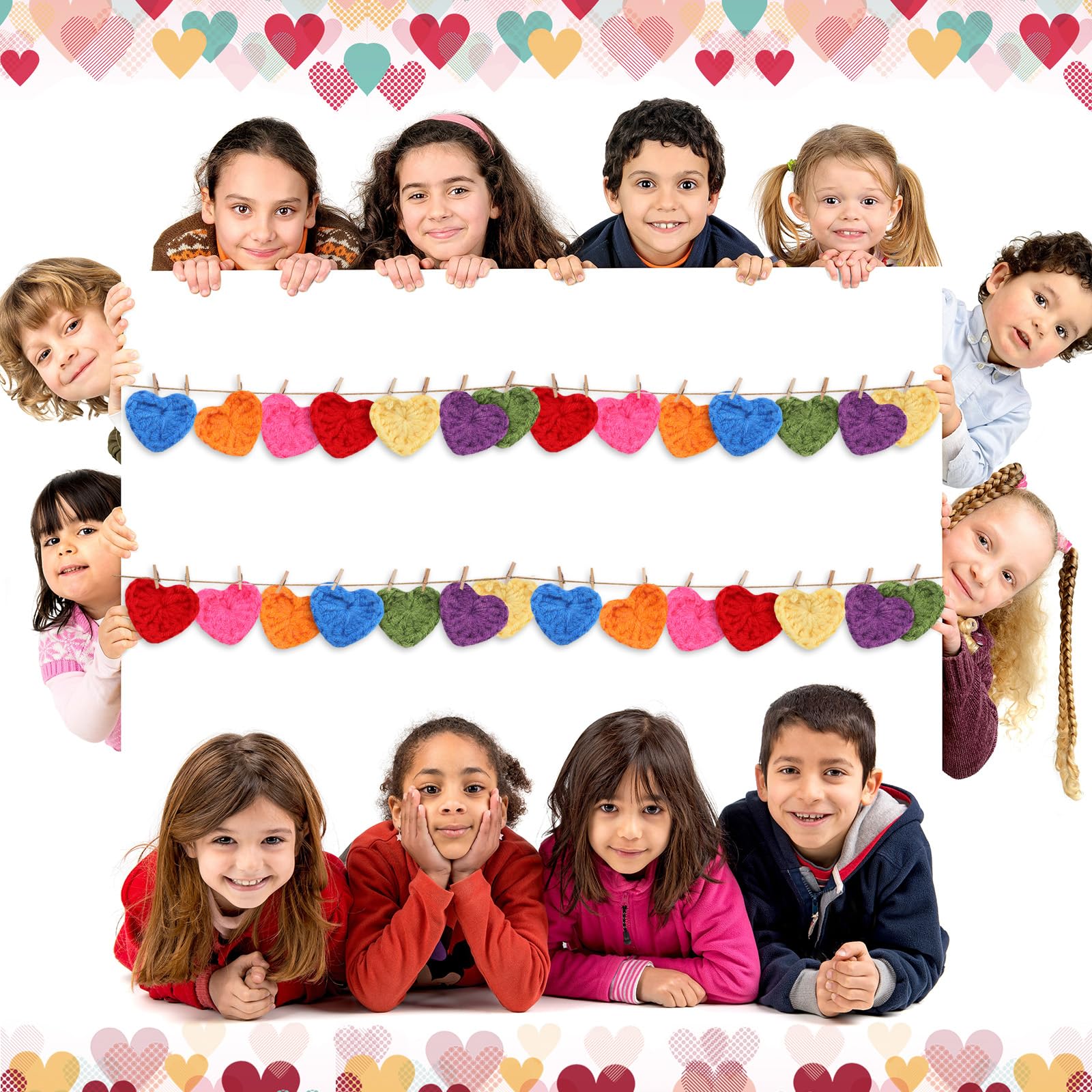 Mindsoft 35 Sets Emotional Cheer Support Gift Bulk Cute Hand Crocheted Pocket Hug Heart Inspirational Cards and Bags Party Favor for Preschool Toddler Boy Girls