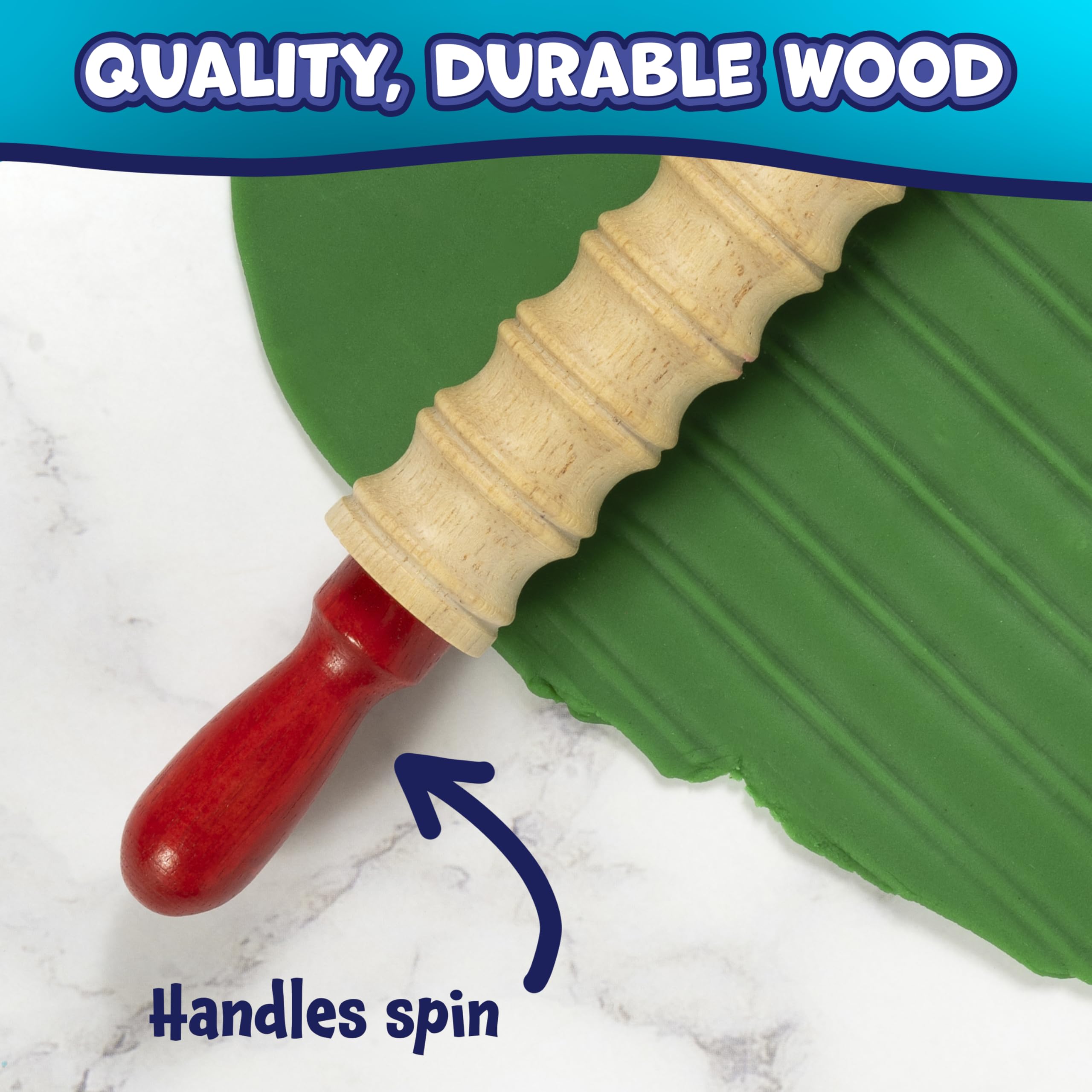 Ready 2 Learn Mini Textured Wooden Rolling Pins | Set of 6 | 7.25 inches | Turning Handles | Rollers for Kids' Dough, Crafts, Imaginative Play