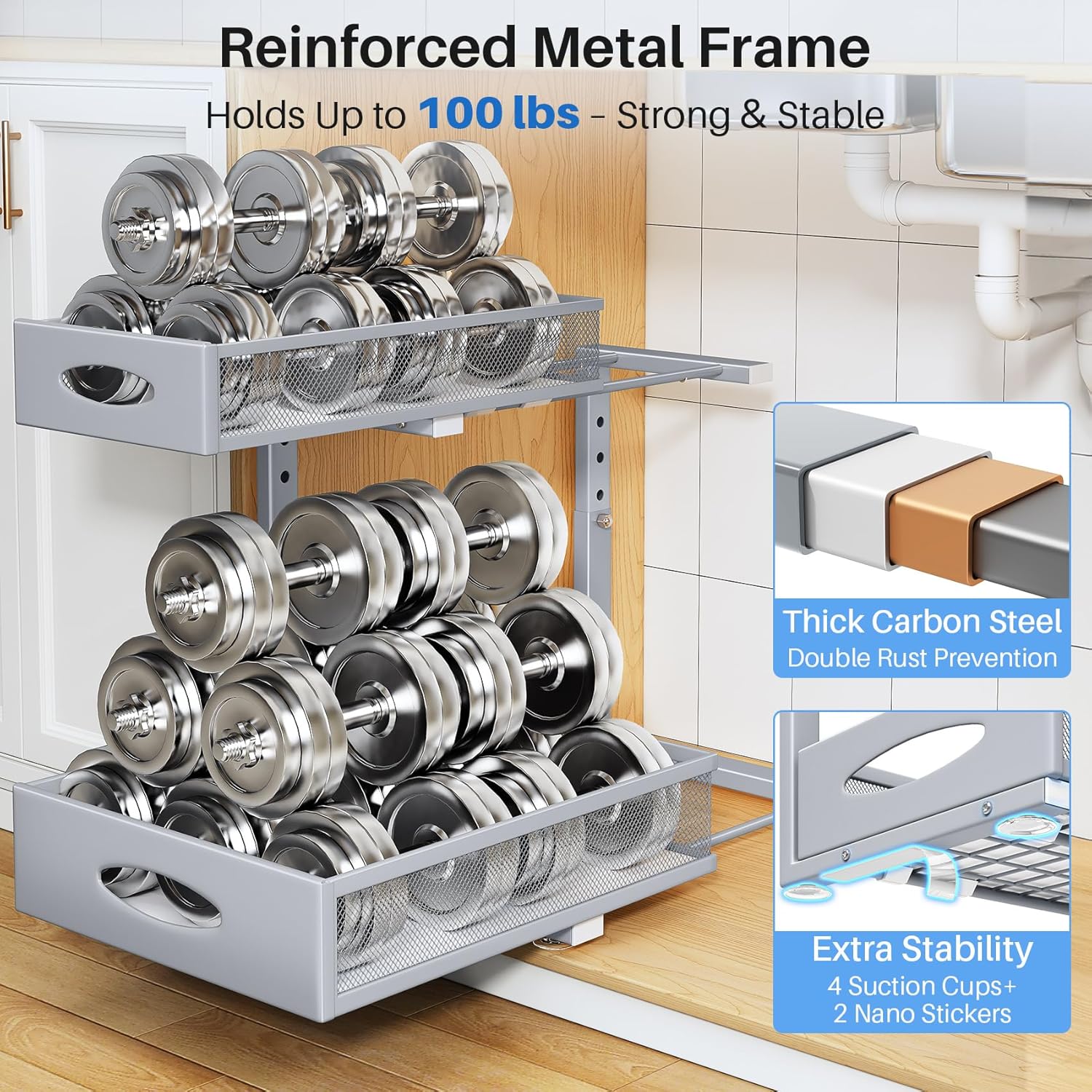 Under Sink Organizer by [Brand Name] - 2 Pack 2 Tier Pull Out Cabinet Storage with Mesh Drawers | Grey