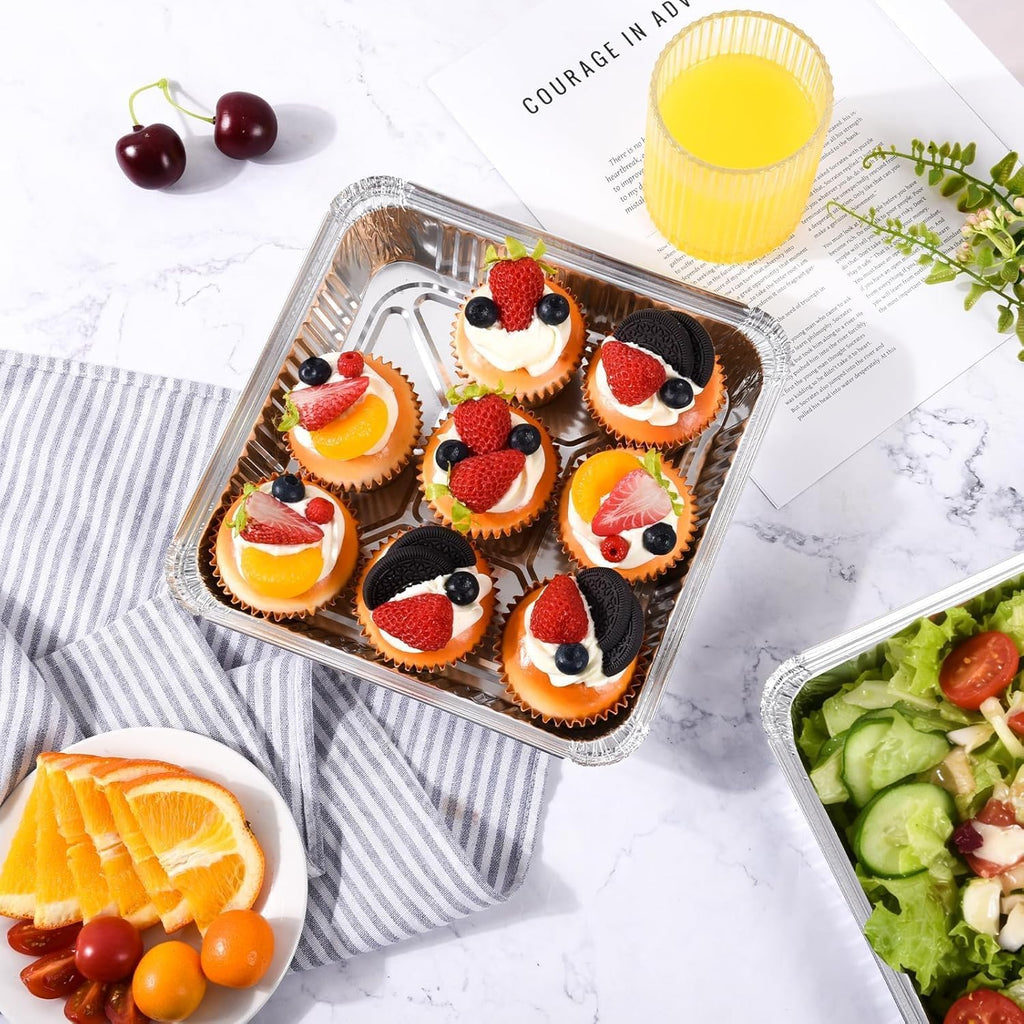 Aluminum Pans | 50 Pack Disposable 8x8 Inch Foil Baking Trays - Ideal for Cooking & Food Storage