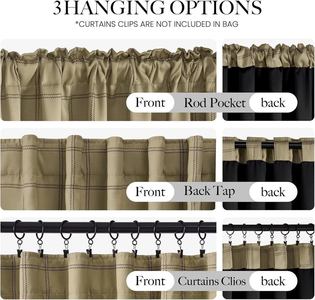 NICETOWN 100% Blackout Curtains - Plaid Farmhouse Design | 84-Inch Long, 2 Panels Set, Thermal Insulated, 52" W, Burlap