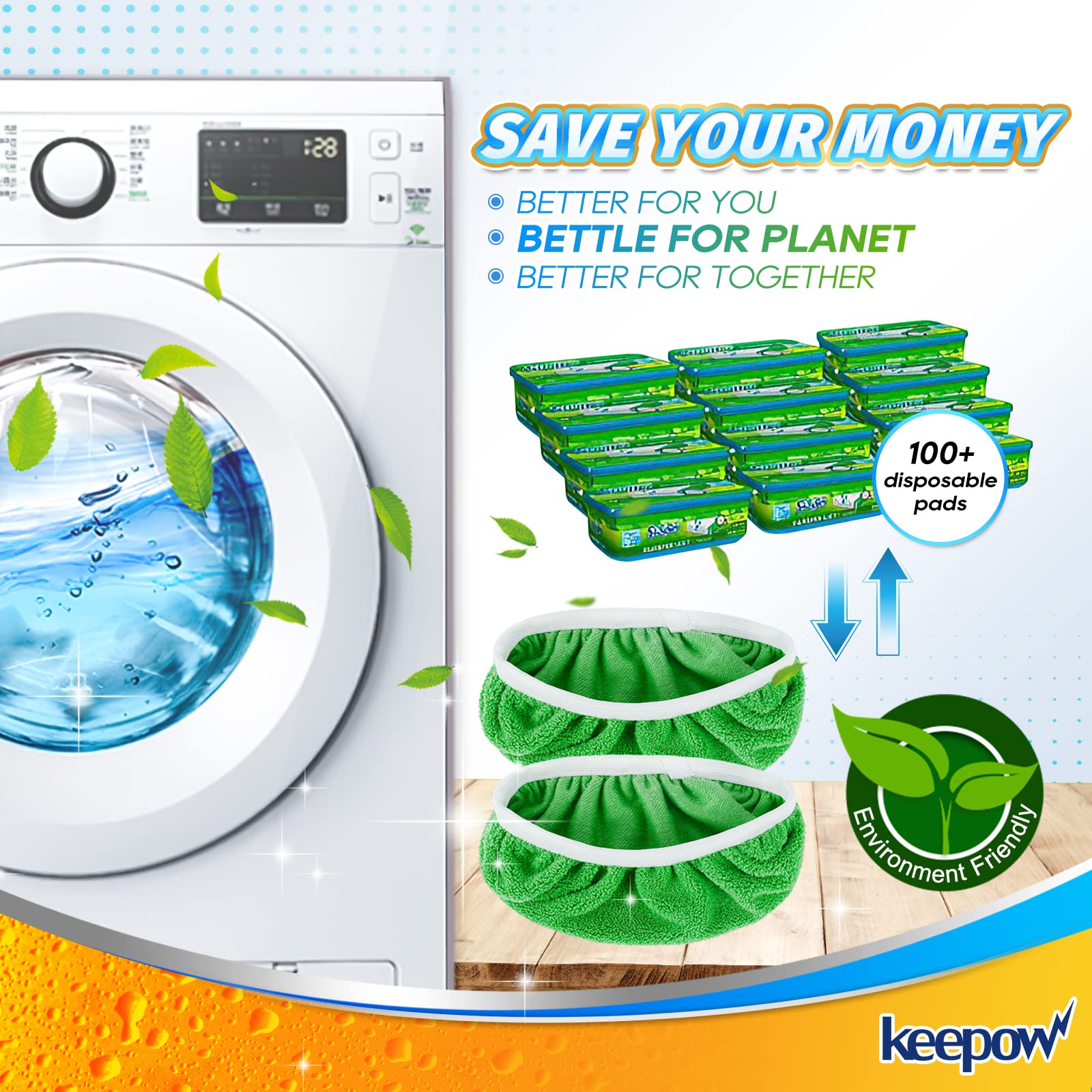 KEEPOW Reusable Mop Pads Compatible with Swiffer Sweeper Mop, Dry Sweeping Cloths for Swiffer Pads, 8 Pack Washable Microfiber Wet Mopping Cloth Refills for Surface/Hardwood Floor Cleaning