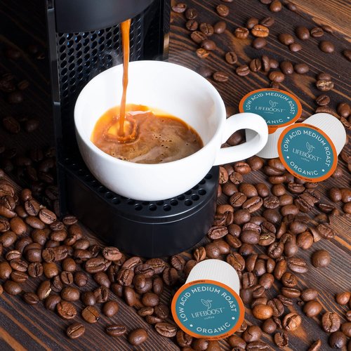 Lifeboost Medium Roast Coffee K-Cups - Low Acid, Mold-Free, Organic Pods | Compatible with Keurig - 10 Count